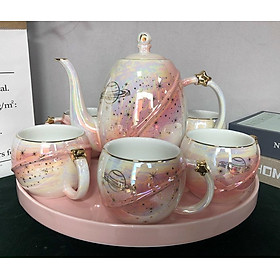 BỘ ẤM CHÉN SỨ VÂN HỌA TIẾT KHAY TRÒN