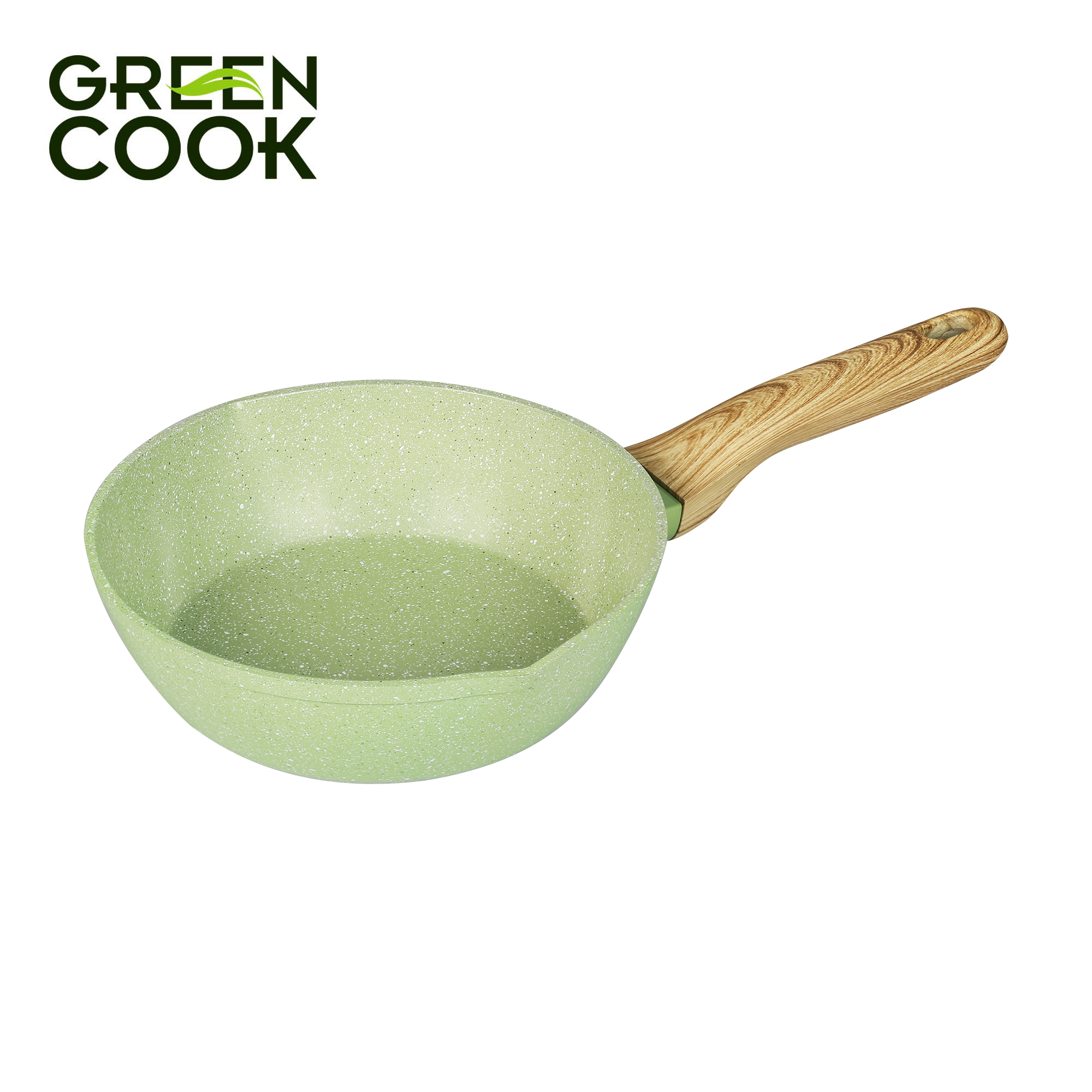Combo 2 chảo nhôm sâu men đá ceramic miệng rót Green Cook GCP231 màu xanh 10 lớp chống dính