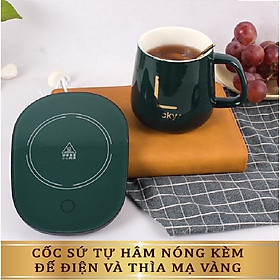 Cốc , ly  hâm nóng đồ uống  ,kèm đế điện và thìa mạ vàng cao cấp , kèm  hộp đựng sang trọng 