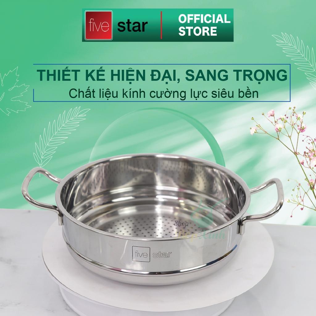 Bộ nồi xửng 3 đáy inox 304 Fivestar Plus 5 món nắp kính ( 1nồi 16cm x1nồi 18cm x1nồi 20cm x1nồi 24cm x 1thân xửng 24cm)