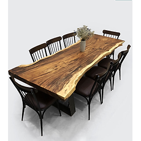 Bộ bàn 8 ghế gỗ me Tây nguyên khối CTMTBD2 Tundo 2m4 x 75/97 x 75 cm gỗ dày 7cm
