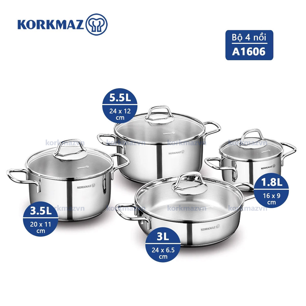 Bộ 4 nồi inox 18/10Korkmaz Perla