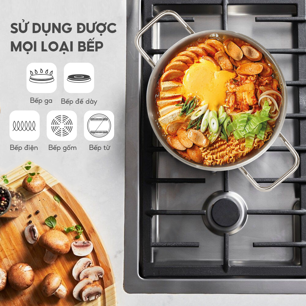 Nồi inox 304 vung kính đáy 3 lớp Lebenlang LBL2533 và LBL2534, size 20, 24cm, dùng cho mọi loại bếp - hàng chính hãng