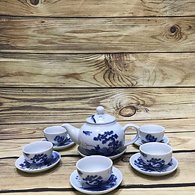 ấm chén men lam lã vọng - bát tràng