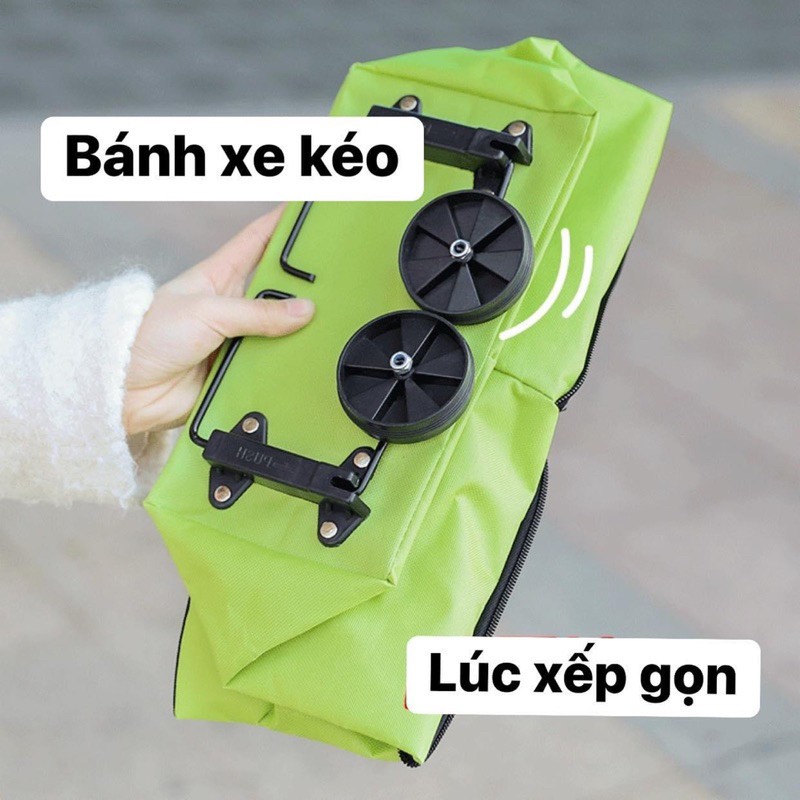 Xe kéo đi siêu thị, xe đi chợ gấp gọn dạng túi có bánh xe kéo tiện lợi - màu sắc giao ngẫu nhiên