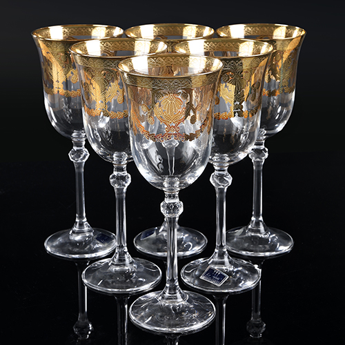 Set 6 ly rượu pha lê mạ vàng 24k nhập khẩu ITALY Brigitta Veneziano Gold GA Italy CRISTAL 6612