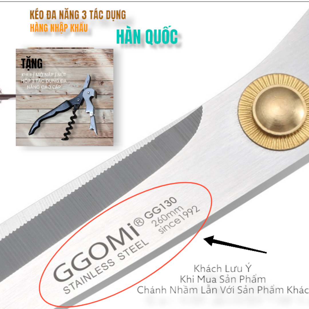 Kéo Hàn Quốc Nhà Bếp Kéo Cắt Gà Cắt Đồ Đa Năng Cao Cấp ( Tặng Khui Hộp 3 in 1 )