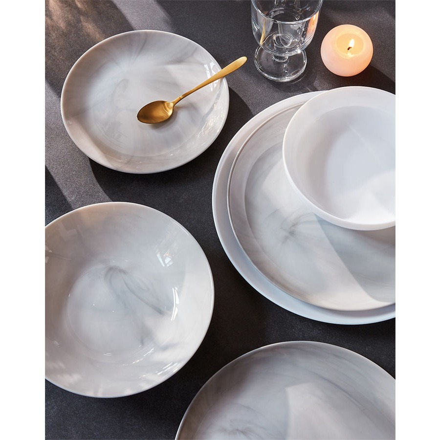 Đĩa thủy tinh Luminarc Diwali Granit Marble 19cm đựng thức ăn, kháng vỡ, cường lực - Bộ 3 cái - P9834