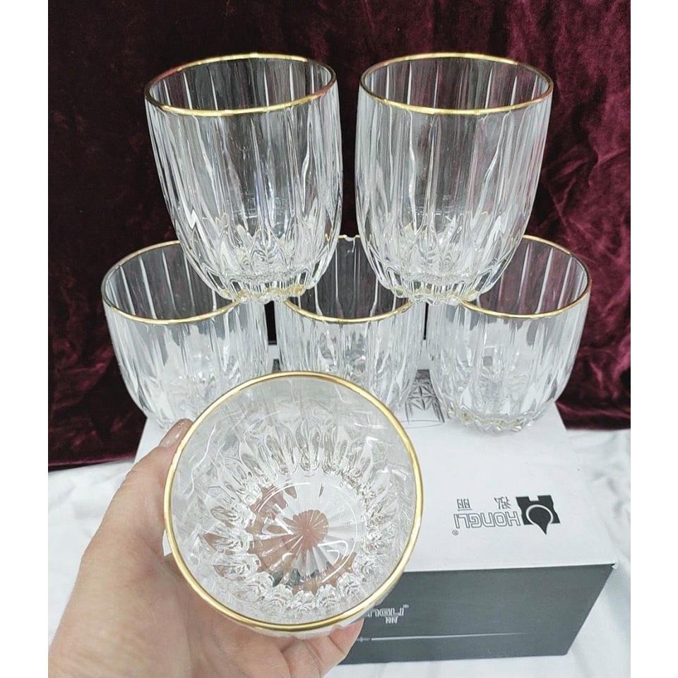 bộ 6 cốc thủy tinh uống nước vân sọc trắng