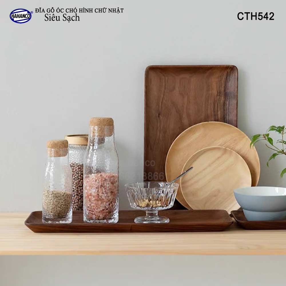 Khay/Đĩa chữ nhật gỗ Óc Chó nhập khẩu Mỹ nguyên khối - hàng Xuất Khẩu Châu Âu - CTH542 - đựng đồ ăn/trang trí - đĩa bánh mì/trái cây/ bít tết/ pizza/ phụ kiện chụp ảnh, bày món ăn trong nhà hàng - Sang trọng trên bàn ăn