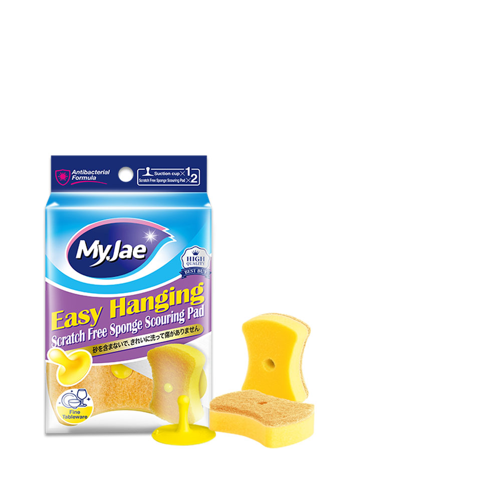 Miếng Bọt Biển Rửa Chén MyJae 2 Mặt, Mút Xốp Rửa Bát Đa Năng Kèm Miếng Nhựa Hít Kê 11.3cm x 7.8cm x 3cm (2 Miếng/Gói)