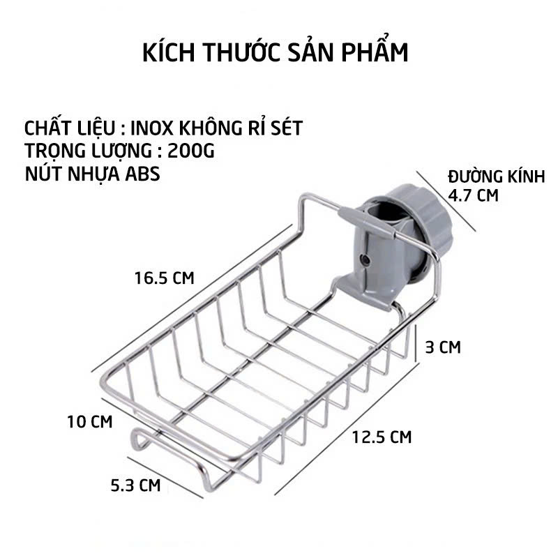 Giá để giẻ rửa bát, nước rửa chén đa năng chất liệu Inox 304 sáng bóng không han gỉ, kích thước 17x10.2x6.5cm