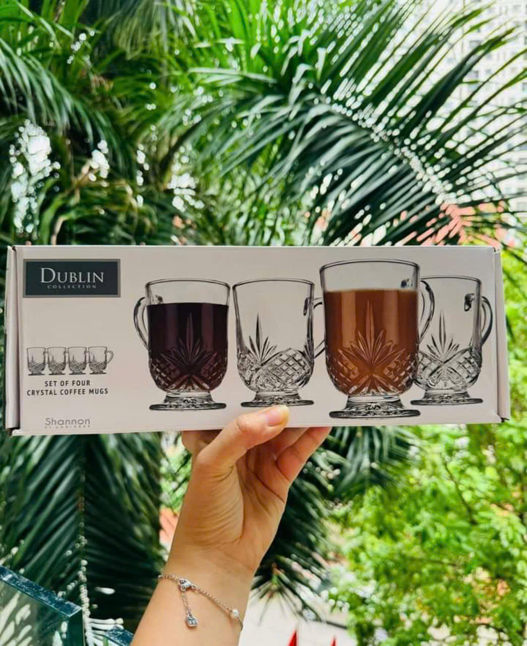 Set 4 cốc bia pha lê Godinger Dublin có quai 350ml Hàng chính hãng