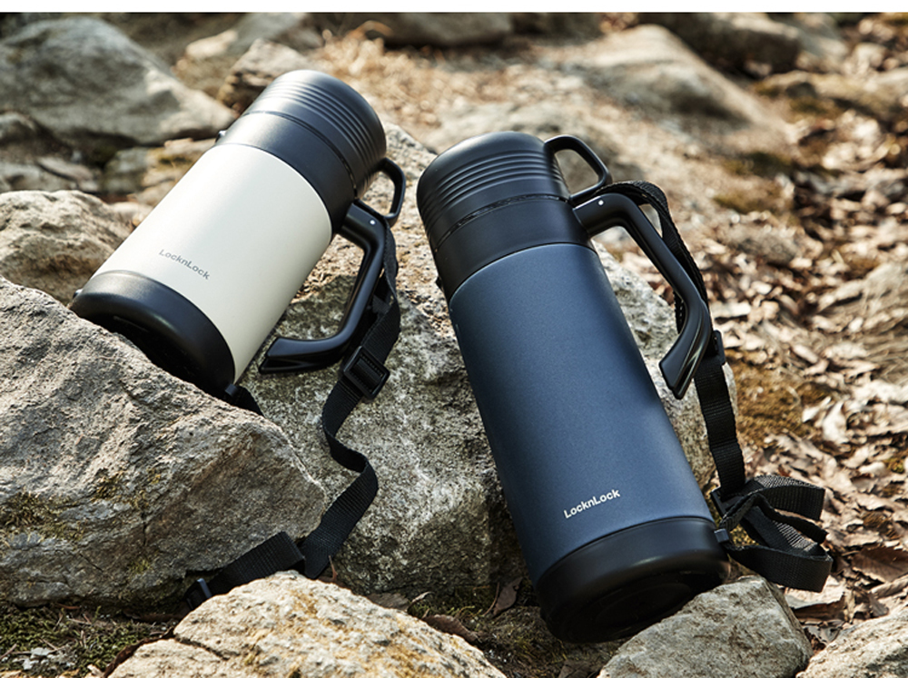 Bình giữ nhiệt Lock&Lock Easy Outdoor Vacuum Bottle màu trắng ngà LHC1484IVY 1,2L - Hàng chính hãng có quai xách, nắp dùng làm cốc nước - JoyMall