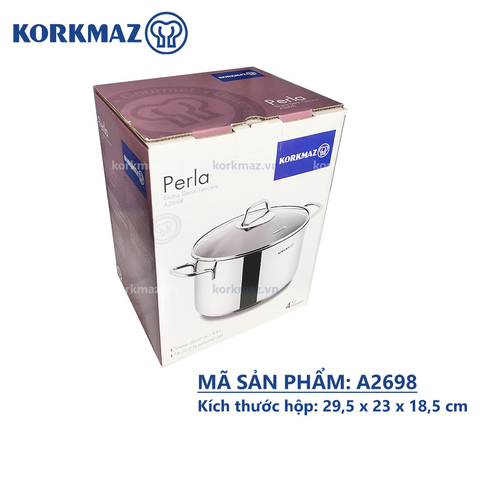 Nồi inox 18/10 thân cao Korkmaz Perla 4.8 lít - 20x16 cm
