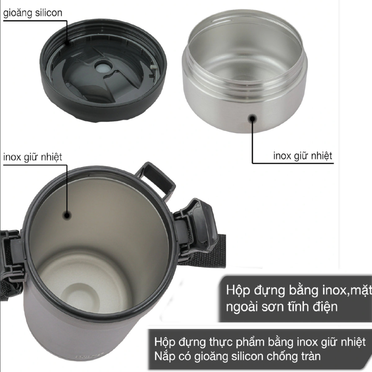 Hộp cơm giữ nhiệt 4 ngăn inox 304 chuẩn Đức LBT856, dung tích 2.2L kèm đũa