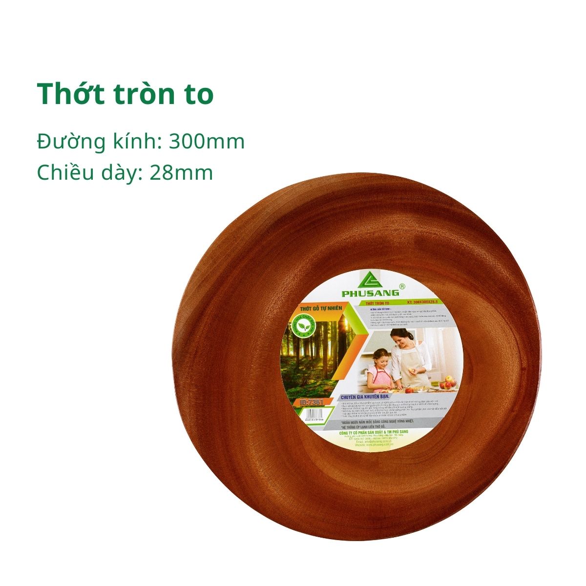 Thớt gỗ tự nhiên hình tròn PHUSANG được làm từ gỗ xà cừ dùng để băm chặt và thái thức ăn vô cùng an toàn