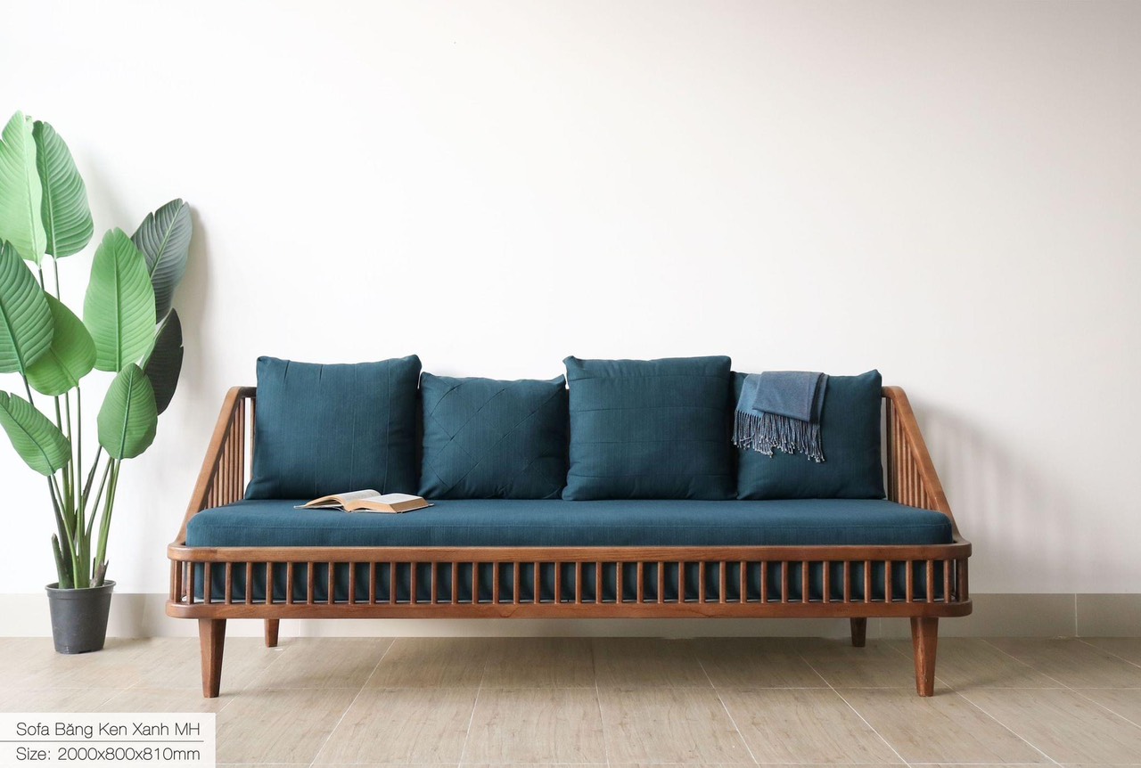 Sofa băng gỗ nệm Tundo Model 2024 Dài 2m x 80 x 81 cm bao gồm 4 gối tựa vuông
