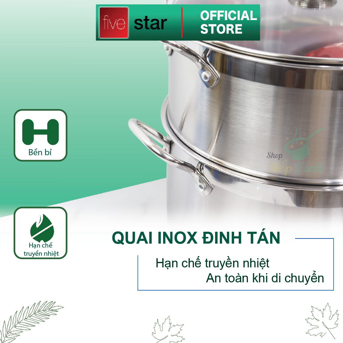 Bộ Nồi Xửng Hấp Từ Nắp Kính Fivestar Tặng 5 Muỗng - Bạc