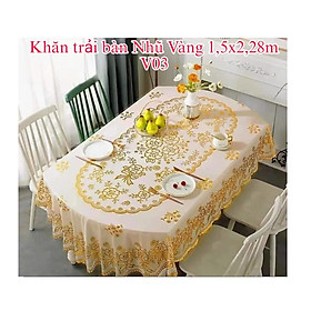Khăn Trải Bàn PAULEE WLG 751 (150 x 228 cm) hoa văn phủ nhũ vàng, không thấm nước