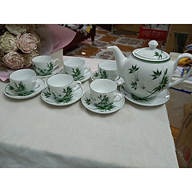 Bộ ấm chén vẽ trúc xanh gốm sứ Bát Tràng