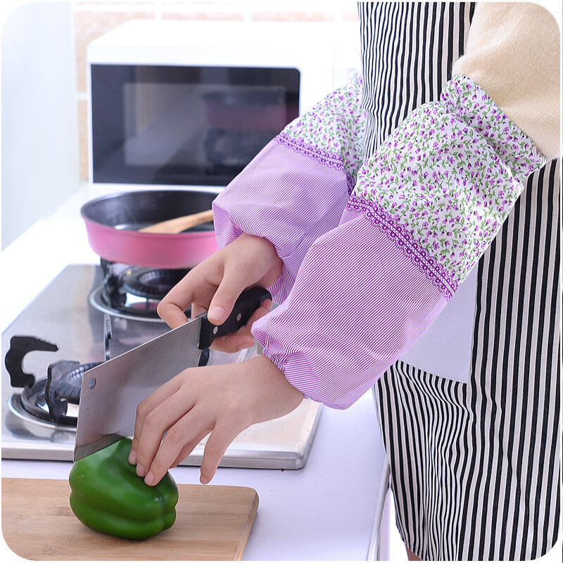 1 Đôi Bao Ống Tay Áo Làm Bếp Rửa Chén Chống Bám Bẩn Phong Cách Hàn Quốc Kẻ Sọc Vân Hoa