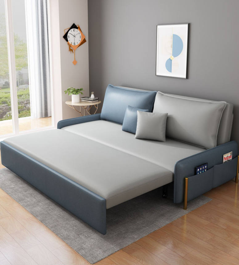 Sofa giường đa năng hộc kéo HGK-02 ngăn chứa đồ tiện dụng Tundo KT 1m8 phối màu xám xanh