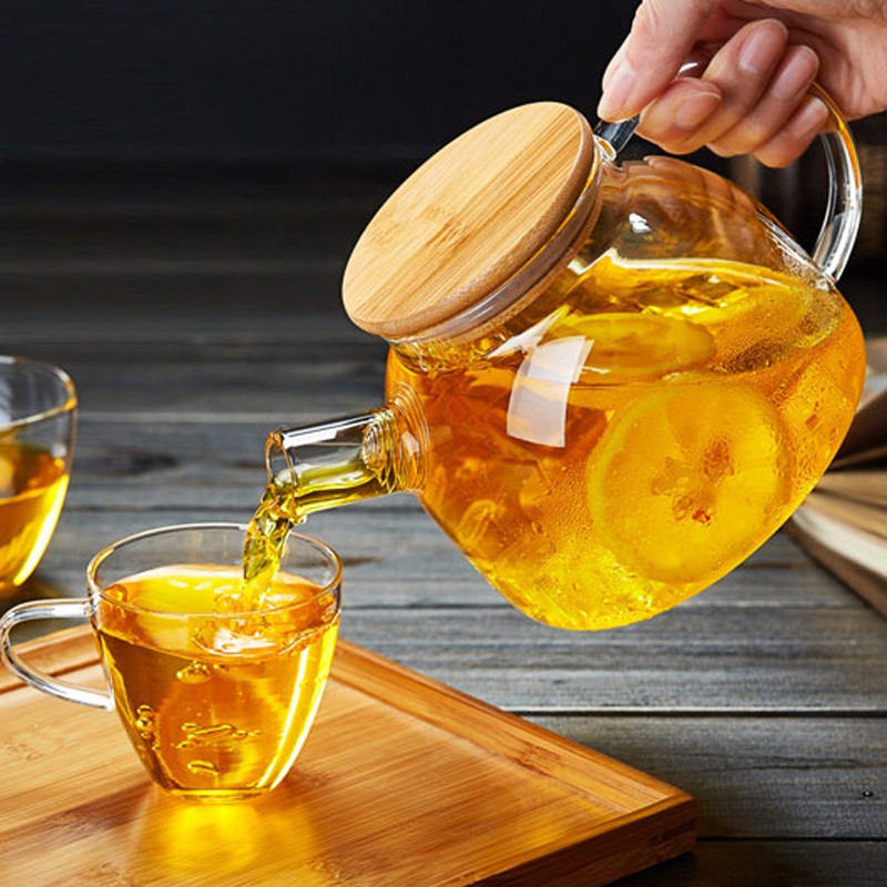 Bình pha trà, hoa trà, thảo mộc bằng thủy tinh nắp gỗ sang trọng 1000ml