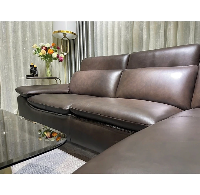 Sofa góc L 100% da bò Italy Tundo màu nâu – SFLCT08 2m7 x 1m6 hàng cao cấp chuẩn da bò nhập khẩu Ý