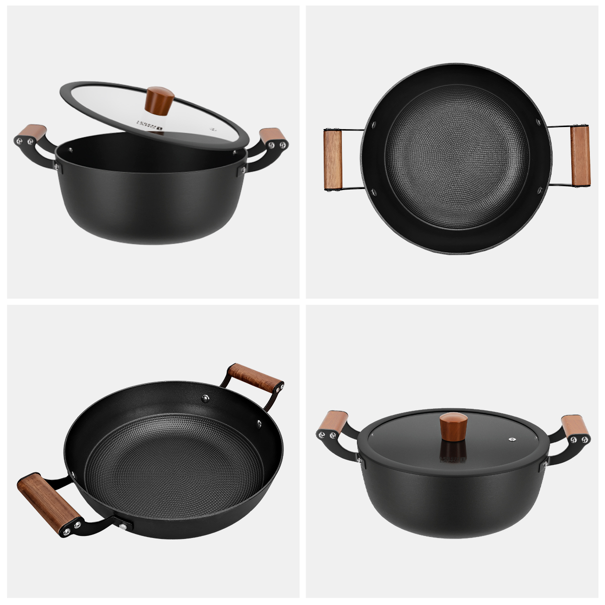 Nồi gang chống dính đa năng Lebenlang LBL2526, size 28, 5.6L, nắp kính tay cầm gỗ dùng mọi loại bếp - hàng chính hãng