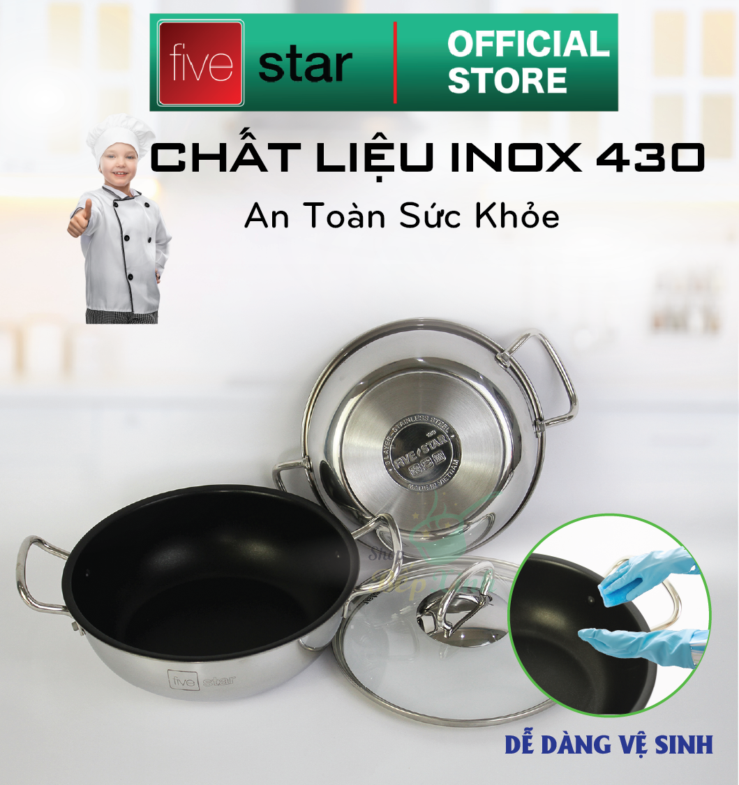 Nồi inox chống dính cao cấp Fivestar nắp kính inox 430 , tặng 5 muỗng ăn 18cm | 20cm | 22cm | 24cm | 26cm | 28cm