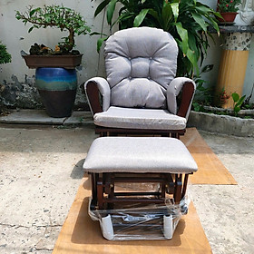 Ghế trượt thư giãn Rocking Chair Juno Sofa khung màu nâu nệm xám KT 70 x 74 x 102 cm