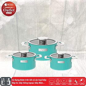 Bộ 3 Nồi Inox Liền Khối Elmich Hera  size 16, 20, 22cm Xanh-Tím-Vàng