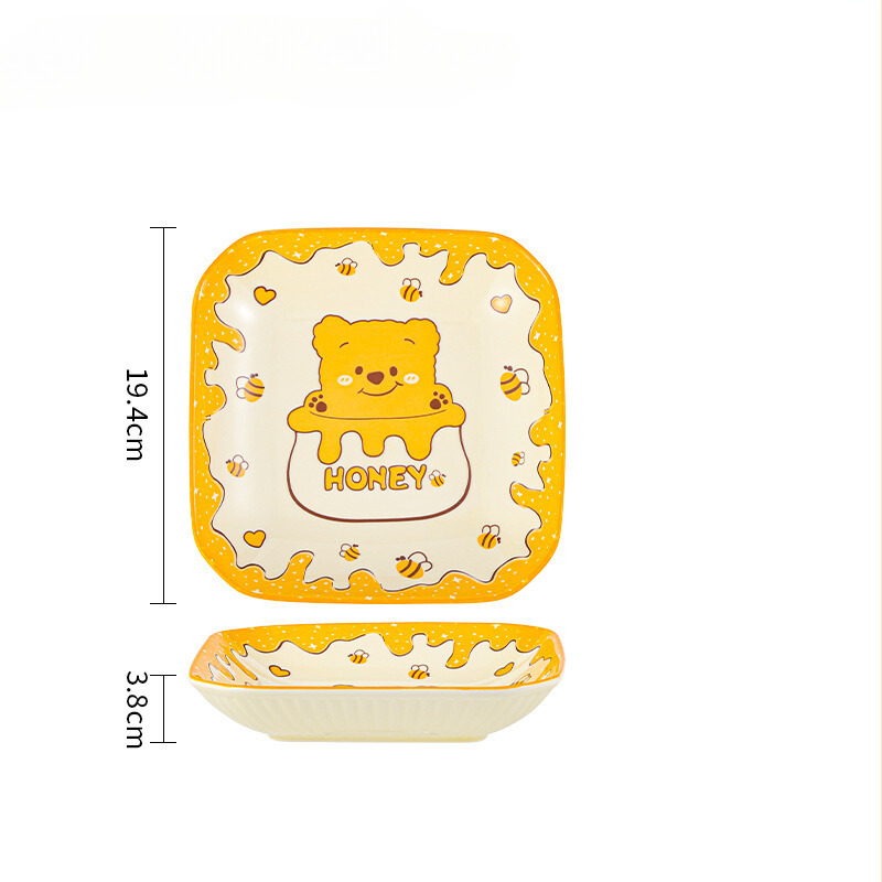 Bán lẻ Bộ Bát Đĩa Thương Hiệu Gosu họa tiết Gấu vàng Honey đáng yêu, chất men sáng bóng