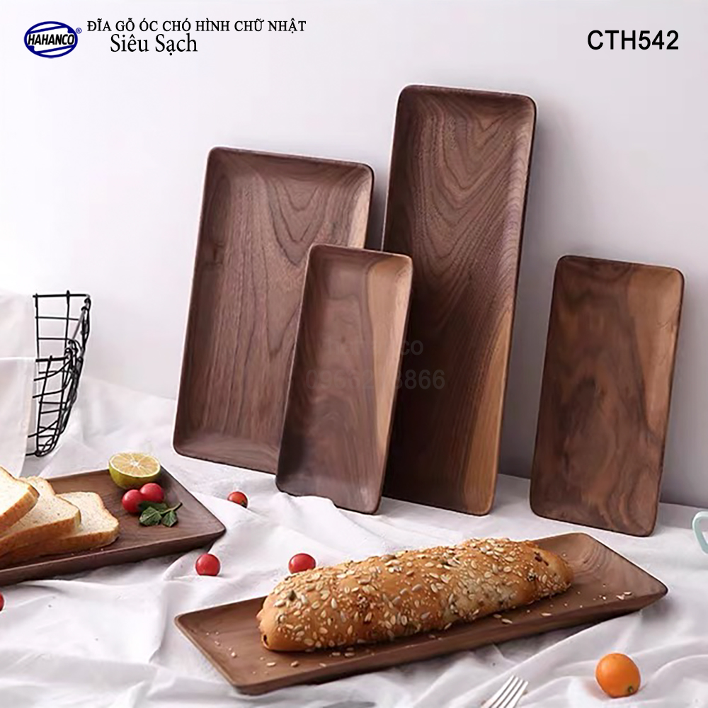 Khay/Đĩa chữ nhật gỗ Óc Chó nhập khẩu Mỹ nguyên khối - hàng Xuất Khẩu Châu Âu - CTH542 - đựng đồ ăn/trang trí - đĩa bánh mì/trái cây/ bít tết/ pizza/ phụ kiện chụp ảnh, bày món ăn trong nhà hàng - Sang trọng trên bàn ăn