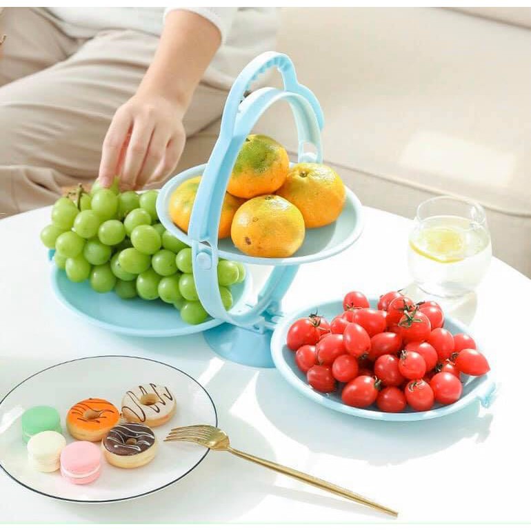 Khay Đĩa Mứt Gấp Gọn Để Bàn - Tích Hợp 3 đĩa Đựng Hoa Quả, Bánh Kẹo, Mứt Tết - Chất Liệu Nhựa ABS Cao Cấp Chính Hãng MINIIN- Giao Màu Ngẫu Nhiên