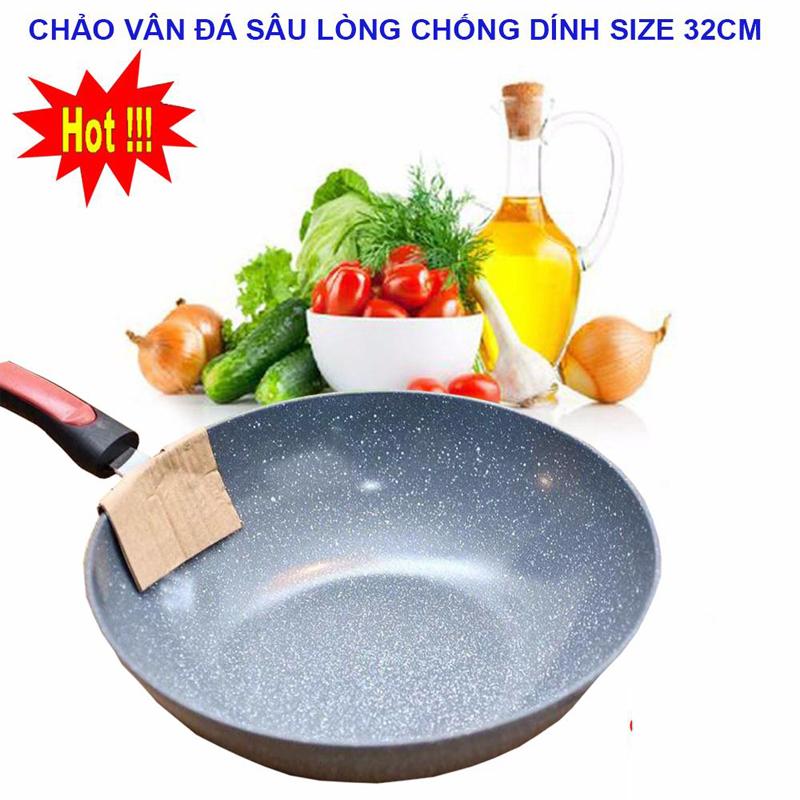 Chảo Vân Đá 32cm Sâu Lòng Dùng Được Cho Mọi Loại Bếp- Chiên Xào Nấu Đều Được- Phù Hợp Cho Mọi Nhà- Chính Hãng MINIIN