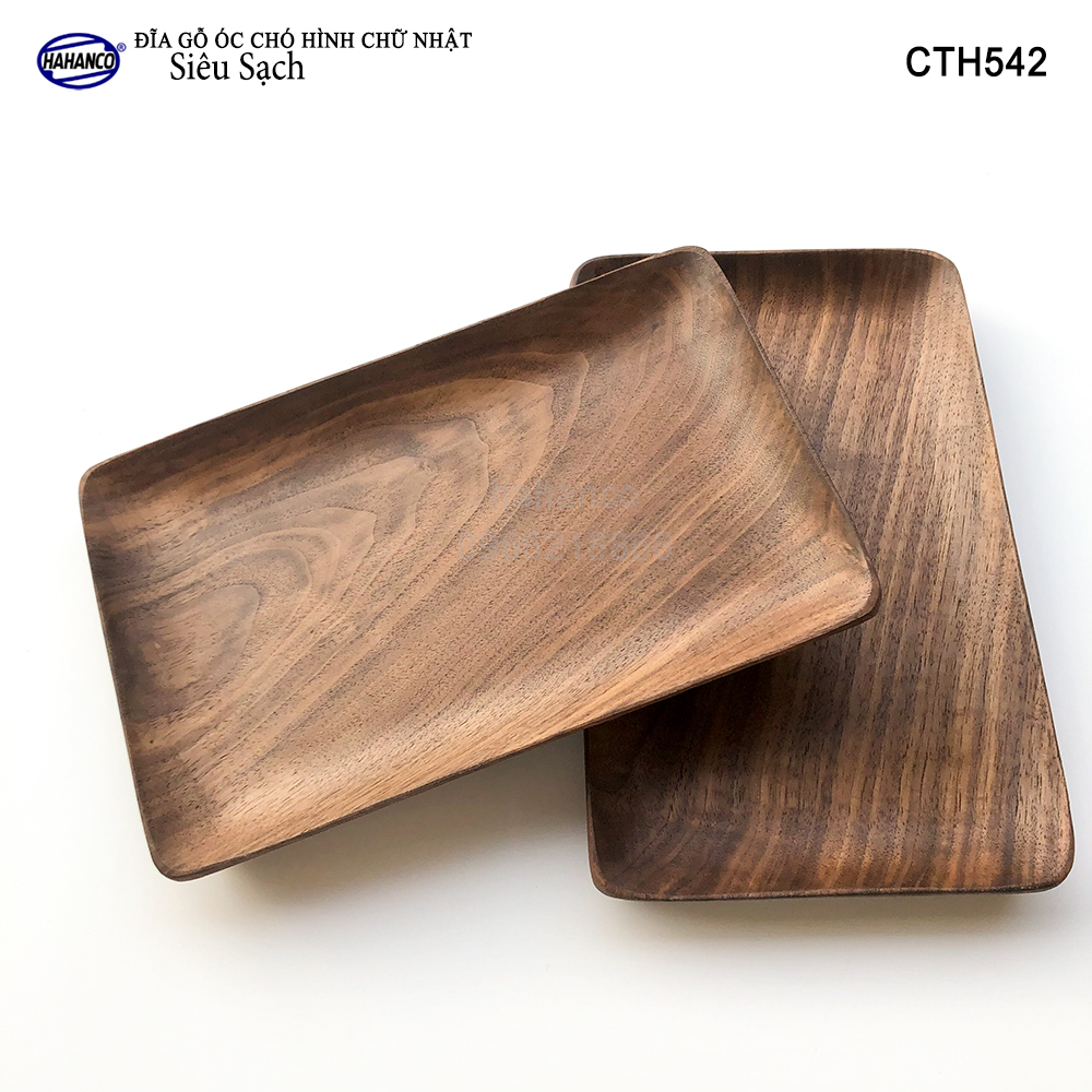 Khay/Đĩa chữ nhật gỗ Óc Chó nhập khẩu Mỹ nguyên khối - hàng Xuất Khẩu Châu Âu - CTH542 - đựng đồ ăn/trang trí - đĩa bánh mì/trái cây/ bít tết/ pizza/ phụ kiện chụp ảnh, bày món ăn trong nhà hàng - Sang trọng trên bàn ăn