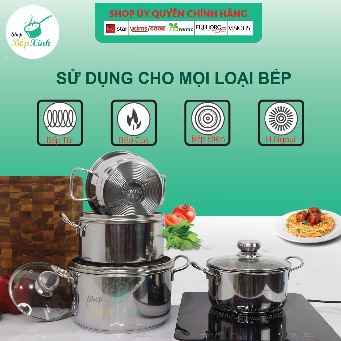 Bộ 4 Nồi Nắp Kiếng 3 Đáy FIVESTAR FS08CG - Hàng Chính Hãng