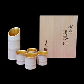 Cốc Tre Tráng Men Kinsai Nhật Bản Bộ 5 Chiếc