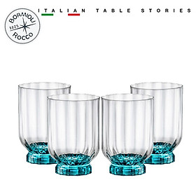 Bộ 4 ly thủy tinh cao cấp Florian DOF 375ml màu xanh - Bormioli Rocco - Italy
