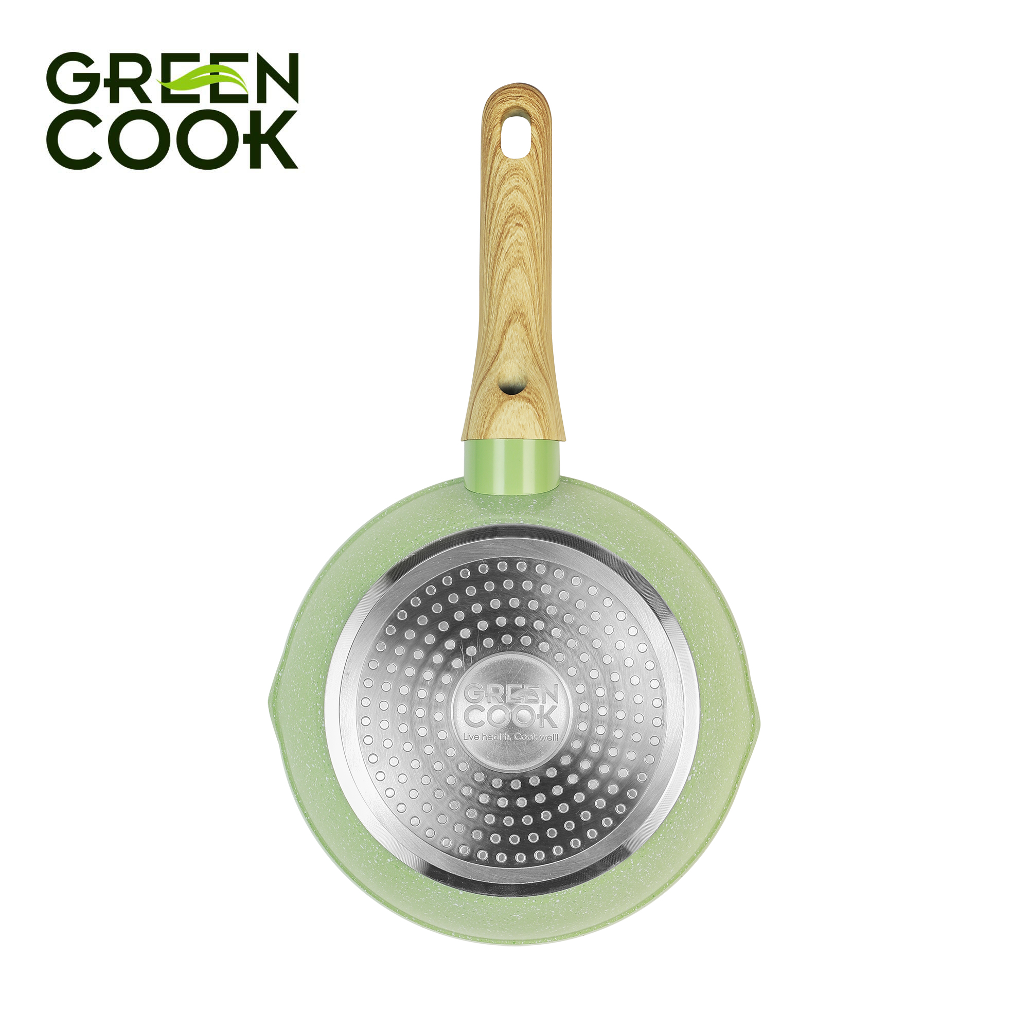 Combo 2 chảo nhôm sâu men đá ceramic miệng rót Green Cook GCP231 màu xanh 10 lớp chống dính