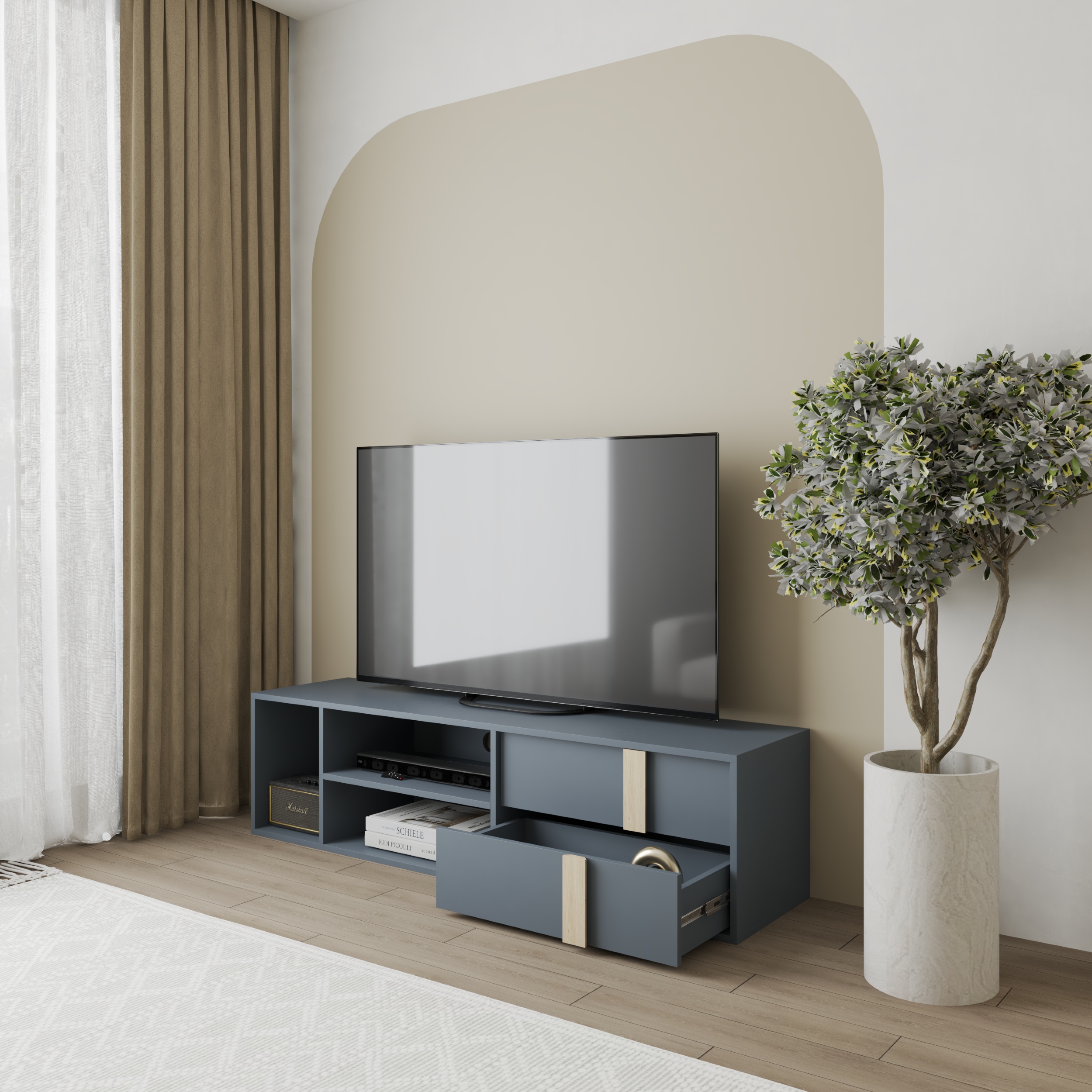 HAPPY FURNITURE , Kệ TV 2 ngăn kéo - SPACE, KTV_088 , 160cm x 40cm x 42cm DxRxC