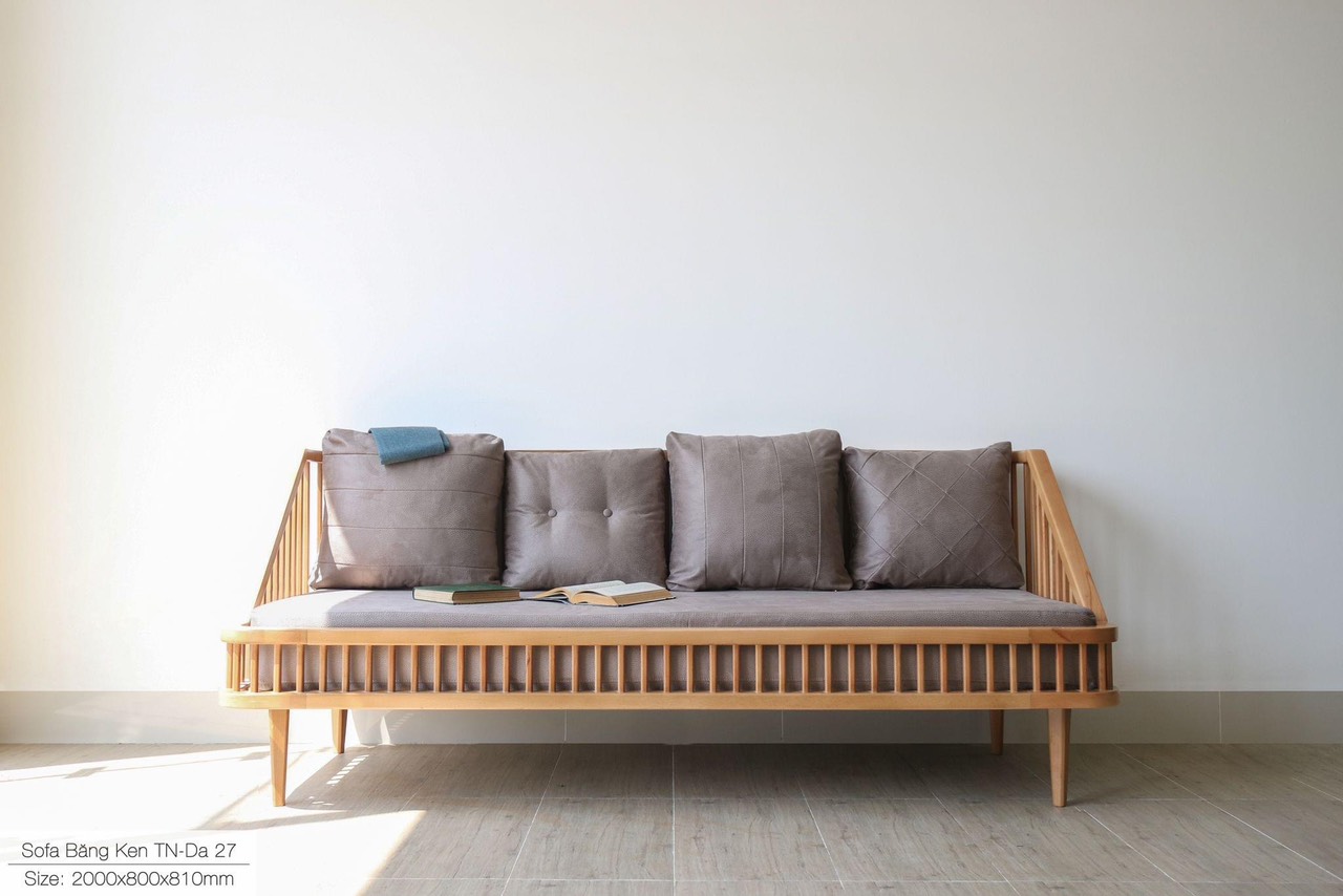 Sofa băng gỗ nệm Tundo Model 2024 Dài 2m x 80 x 81 cm bao gồm 4 gối tựa vuông