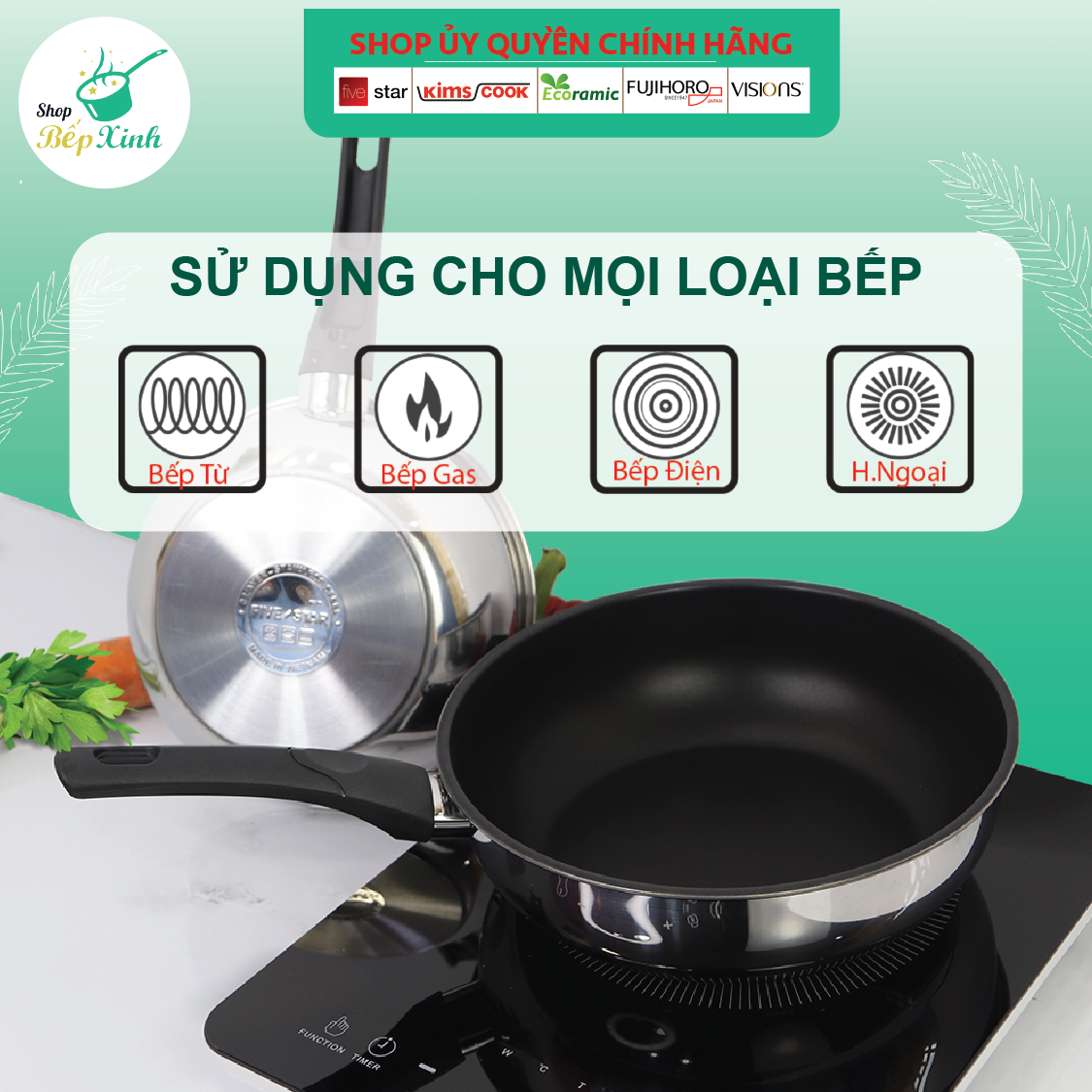 Chảo inox chống dính sâu lòng có nắp kính cao cấp Fivestar 24cm , 26cm , tặng 1 sạn dừa , tay cầm cách nhiệt