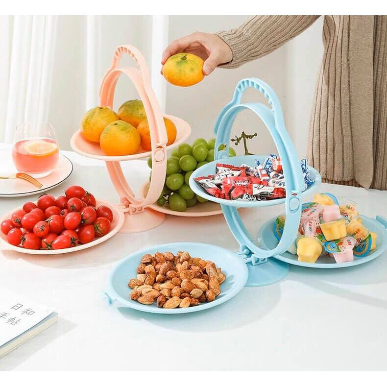 Khay Đĩa Mứt Gấp Gọn Để Bàn - Tích Hợp 3 đĩa Đựng Hoa Quả, Bánh Kẹo, Mứt Tết - Chất Liệu Nhựa ABS Cao Cấp Chính Hãng MINIIN- Giao Màu Ngẫu Nhiên
