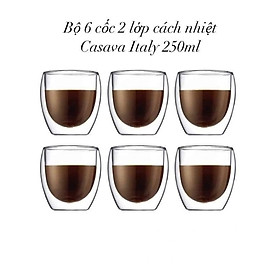 Set 6 cốc PODIUM 2 lớp cách nhiệt  Casava Italy 250ml Hàng chính hãng