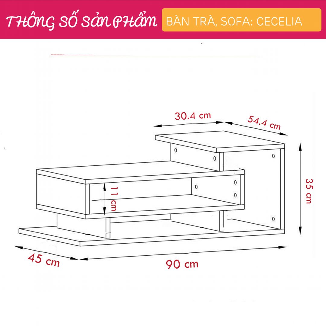 Bàn sofa bàn trà gỗ công nghiệp phòng khách SMLIFE Celelia