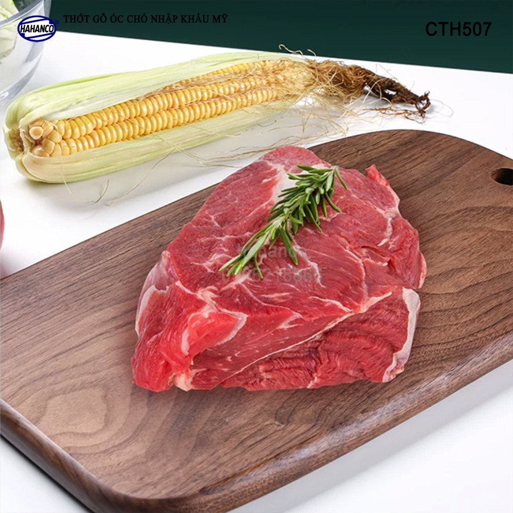 Thớt Chữ Nhật Đầu Tròn Gỗ Óc Chó Nhập Khẩu Mỹ liền khối - trang trí bàn ăn/ khay bánh mì/trái cây tráng miệng/bít tết/ Kê Thức Ăn Khi Thái/Pizza/Decor/chụp ảnh sản phẩm /Bánh/Beef Steak - CTH507