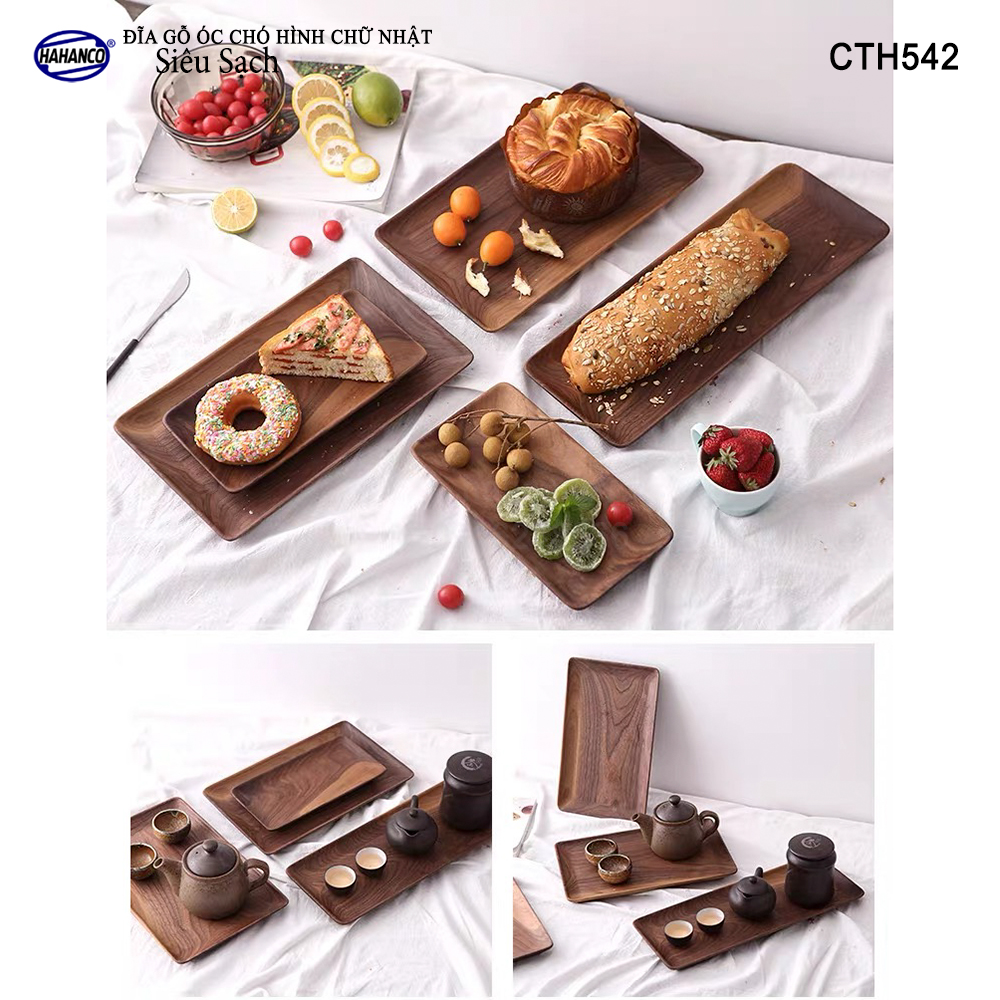 Khay/Đĩa chữ nhật gỗ Óc Chó nhập khẩu Mỹ nguyên khối - hàng Xuất Khẩu Châu Âu - CTH542 - đựng đồ ăn/trang trí - đĩa bánh mì/trái cây/ bít tết/ pizza/ phụ kiện chụp ảnh, bày món ăn trong nhà hàng - Sang trọng trên bàn ăn